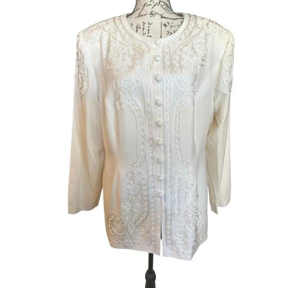 NWT Vintage 90s R&M Richards Cream Embroidered Blazer Size 14 Formal Eveningwear - Picture 1 of 9